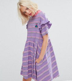 Свободное платье в полоску с короткими рукавами Lazy Oaf - Фиолетовый