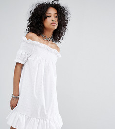 Платье миди со спущенными плечами и вышивкой ришелье Milk It Vintage - Белый