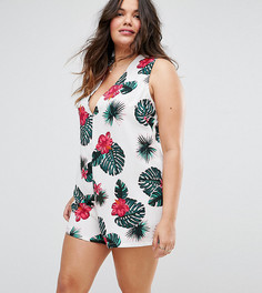 Пляжный ромпер с пальмовым принтом ASOS CURVE - Мульти