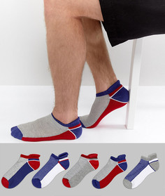 Набор из 5 пар спортивных носков с полосками и контрастными вставками на носке и пятке ASOS - Мульти