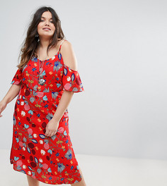 Чайное платье с вырезами на плечах и цветочным принтом Alice & You - Мульти