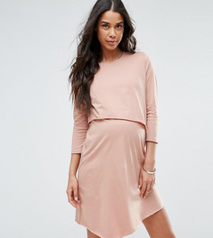 Асимметричное двухслойное платье с короткими рукавами ASOS Maternity NURSING - Розовый