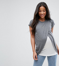 Двухслойная футболка с запахом ASOS Maternity PETITE NURSING - Серый