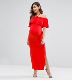Платье макси с лифом-бандо и оборкой ASOS Maternity TALL - Красный