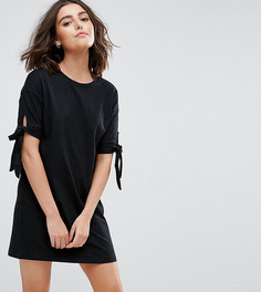 Платье-футболка с завязками на рукавах ASOS PETITE - Черный