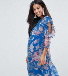 Синее платье с оборками и цветочным принтом ASOS Maternity - Синий