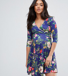 Темно-синее короткое приталенное платье с запахом и цветочным принтом ASOS Maternity NURSING - Темно-синий