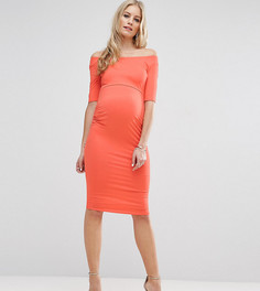 Платье бардо для беременных с укороченными рукавами ASOS Maternity TALL - Оранжевый