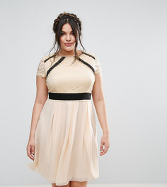 Кружевное приталенное платье с контрастной юбкой 2 в 1 Little Mistress Plus - Кремовый