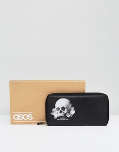 Кожаный дорожный бумажник с принтом черепа ASOS - Черный