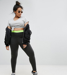 Темно-серые леггинсы с неоновым эластичным поясом ASOS CURVE - Серый