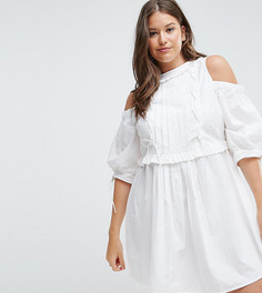 Хлопковое платье-рубашка со шнуровкой ASOS CURVE - Белый
