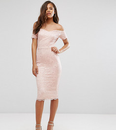 Кружевное платье-футляр с открытыми плечами John Zack Tall - Розовый