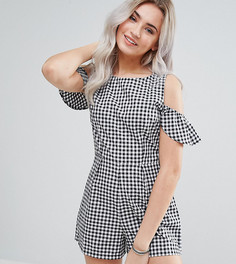 Ромпер в клетку с короткими рукавами Boohoo Petite - Черный