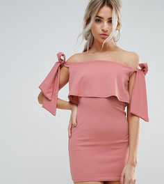 Облегающее платье со спущенными плечами и завязками Missguided Petite - Розовый