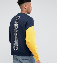 Оверсайз-свитшот с контрастным рукавом и принтом на спине ASOS TALL - Темно-синий