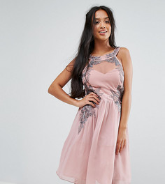 Шифоновое короткое приталенное платье с отделкой Little Mistress Petite - Розовый