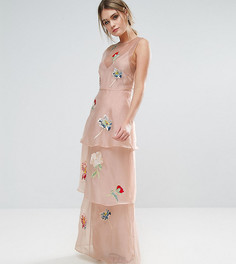 Ярусное платье макси с цветочной вышивкой Hope & Ivy - Розовый