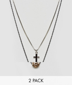 2 ожерелья с подвеской в виде креста Icon Brand - Серебряный