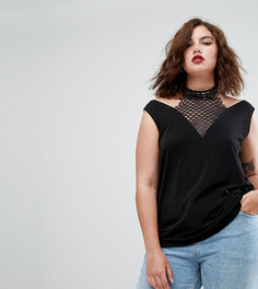 Топ на бретельках с сетчатой вставкой ASOS CURVE - Черный