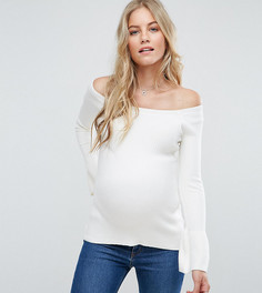 Джемпер в рубчик с открытыми плечами и расклешенными рукавами ASOS Maternity - Кремовый