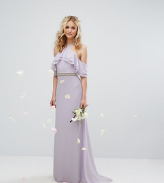 Платье макси с оборками, декорированной талией и шлейфом TFNC WEDDING - Фиолетовый