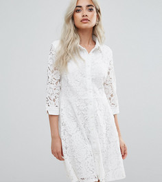 Приталенное платье-рубашка с кружевной отделкой City Goddess Petite - Белый
