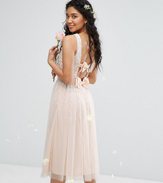 Платье миди с отделкой и двумя бантами Maya Bow - Розовый