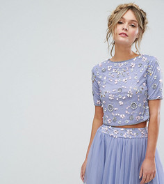 Комбинируемый кроп-топ с короткими рукавами и 3D-отделкой Lace & Beads - Фиолетовый