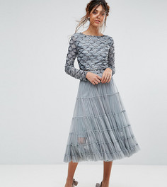 Ярусная тюлевая юбка с отделкой на поясе Lace & Beads - Серый