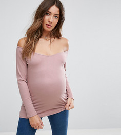 Топ в рубчик с открытыми плечами ASOS Maternity - Розовый