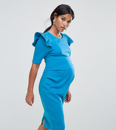 Платье мини с V-образным вырезом на спине и оборками на плечах ASOS Maternity - Синий