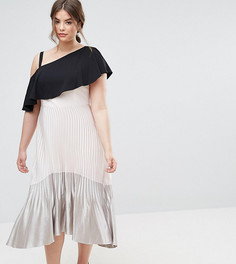 Платье миди с эффектом металлик, плиссированной юбкой и асимметричным подолом Coast Plus Tonya - Кремовый