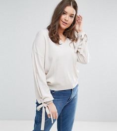 Джемпер с пышными рукавами и завязками на манжетах ASOS CURVE - Бежевый