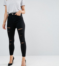 Черные облегающие джинсы с завышенной талией и рваной отделкой ASOS PETITE Ridley - Черный