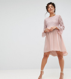 Асимметричное платье с кружевным топом и оборками на рукавах Queen Bee - Розовый