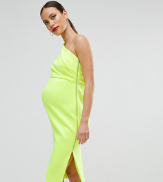 Платье миди на одно плечо с глубокими складками и открытой молнией ASOS Maternity - Желтый