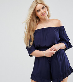 Ромпер из жатой ткани с открытыми плечами и оборками ASOS CURVE - Темно-синий