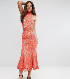Кружевное платье с высоким воротом и асимметричным краем Jarlo Tall - Оранжевый