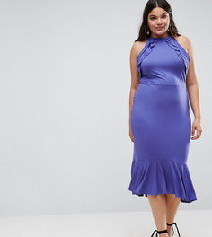 Платье миди с двойными оборками и баской ASOS CURVE - Фиолетовый