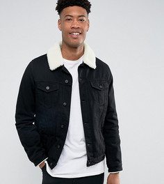 Черная джинсовая куртка с воротником из искусственного меха ASOS TALL - Черный