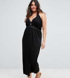 Пляжное платье макси с глубоким вырезом и кружевной отделкой Boohoo Plus - Черный