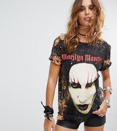 Выбеленная футболка с принтом Marilyn Manson Tour Reclaimed Vintage Inspired - Черный