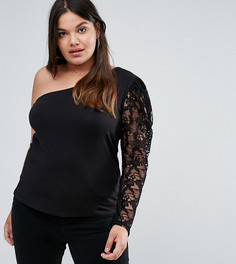 Топ на одно плечо в стиле 80-х с кружевным рукавом ASOS CURVE - Черный