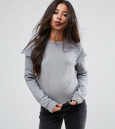 Укороченный свитер с длинными рукавами и оборками на плечах Supermom - Серый