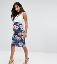 Юбка миди с посадкой над животиком и цветочным принтом ASOS Maternity - Темно-синий