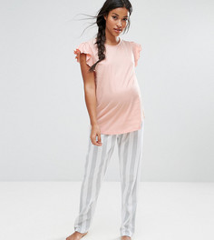 Пижамный комплект с оборками на плечах и полосатым низом ASOS Maternity - Мульти