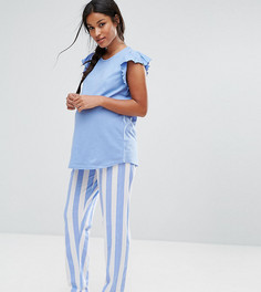 Пижамный комплект с оборками на плечах и полосатым низом ASOS Maternity - Синий