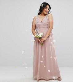 Декорированное платье макси с запахом TFNC Plus Wedding - Розовый