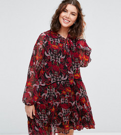 Свободное платье с длинными рукавами и завязкой на шее Alice & You - Мульти